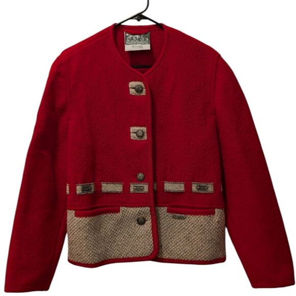 VTG Wesenjak Tirol Angelika Austria Red Wool Jacket Women's US 10 - Picture 1 of 8